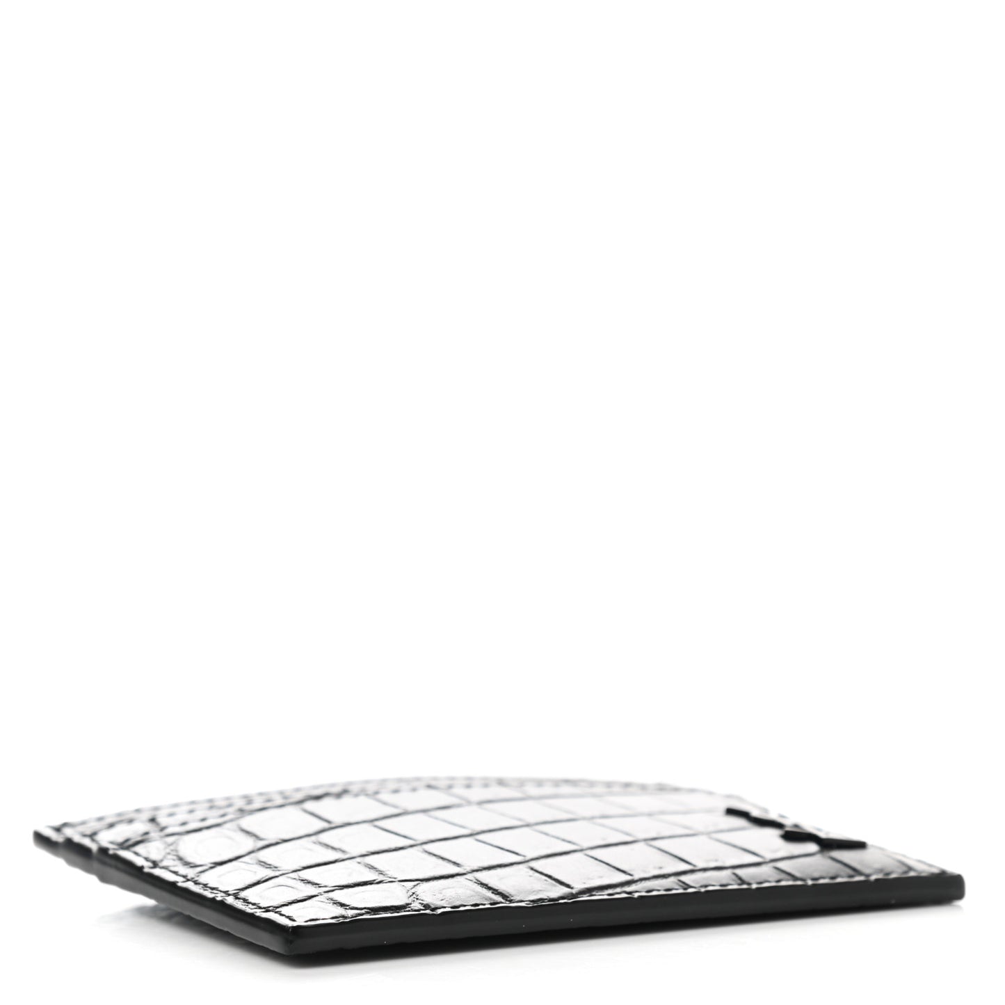 Calfskin Crocodile Embossed Monogram Tiny Cassandra Credit Card Case Black