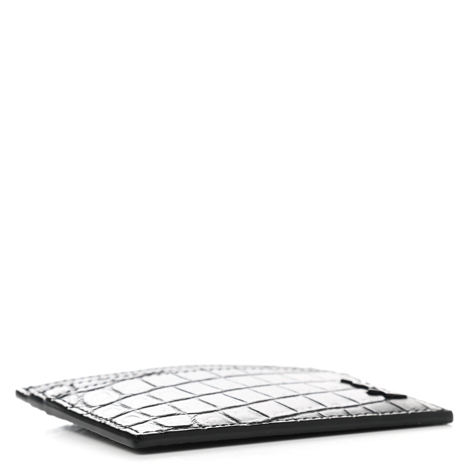 Saint Laurent Calfskin Crocodile Embossed Monogram Tiny Cassandra Credit Card Case Black 4 of 8