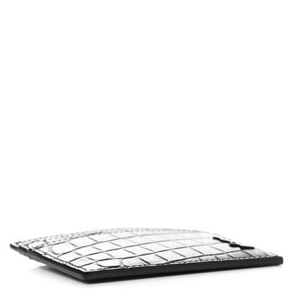 Saint Laurent Calfskin Crocodile Embossed Monogram Tiny Cassandra Credit Card Case Black 4 of 8