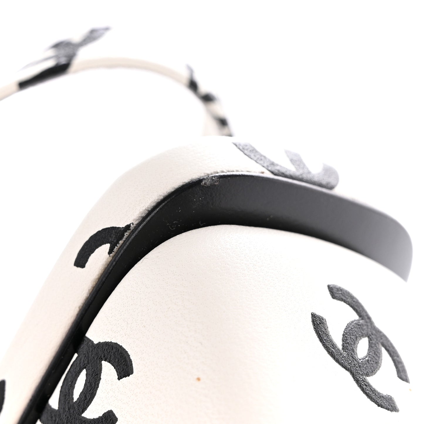 Printed Lambskin CC Sandals 38 White Black