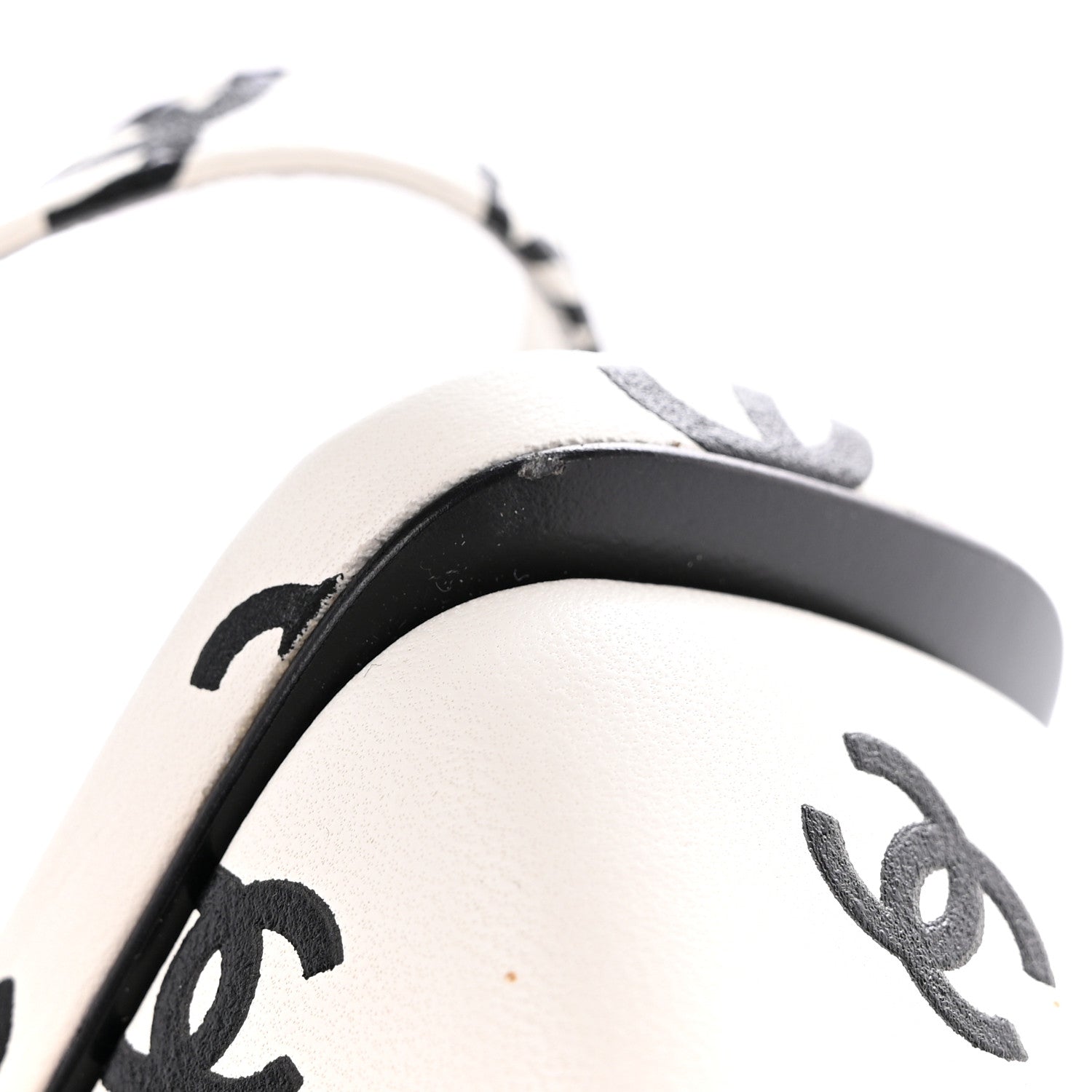 Chanel Printed Lambskin CC Sandals 38 White Black 9 of 13