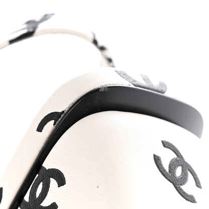 Chanel Printed Lambskin CC Sandals 38 White Black 9 of 13