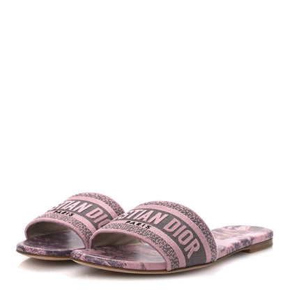 Christian Dior Canvas Toile De Jouy Embroidered Dway Flat Slide Sandals 38.5 Chateau Rose 4 of 11