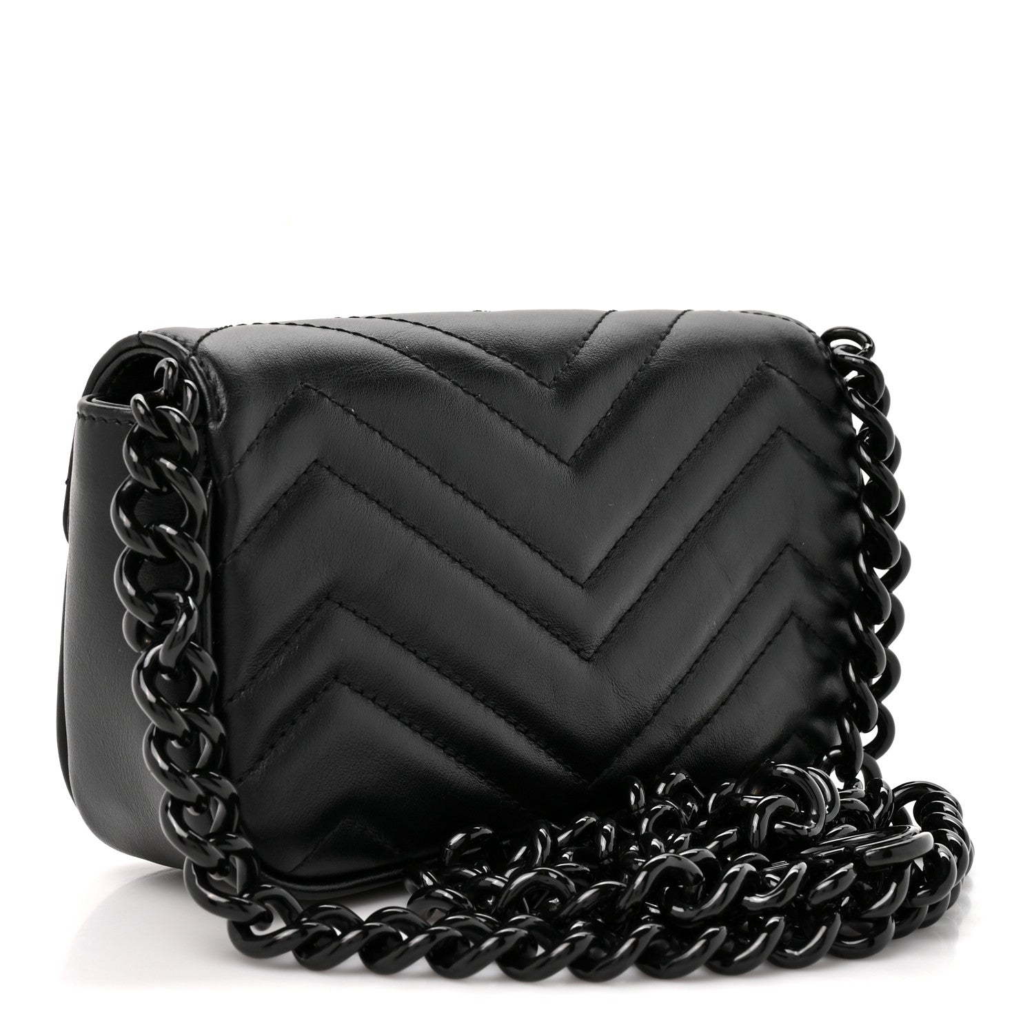 Gucci Calfskin Matelasse Monochrome GG Marmont Chain Belt Bag Black 2 of 9