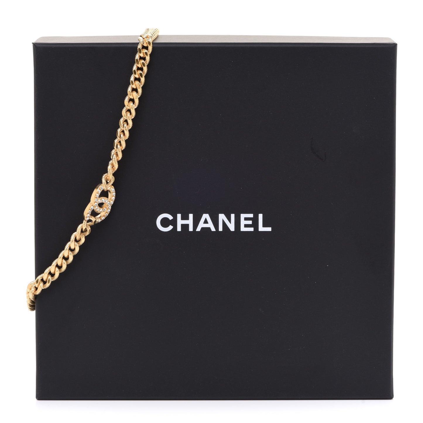 Crystal Chain Link CC Choker Necklace Gold