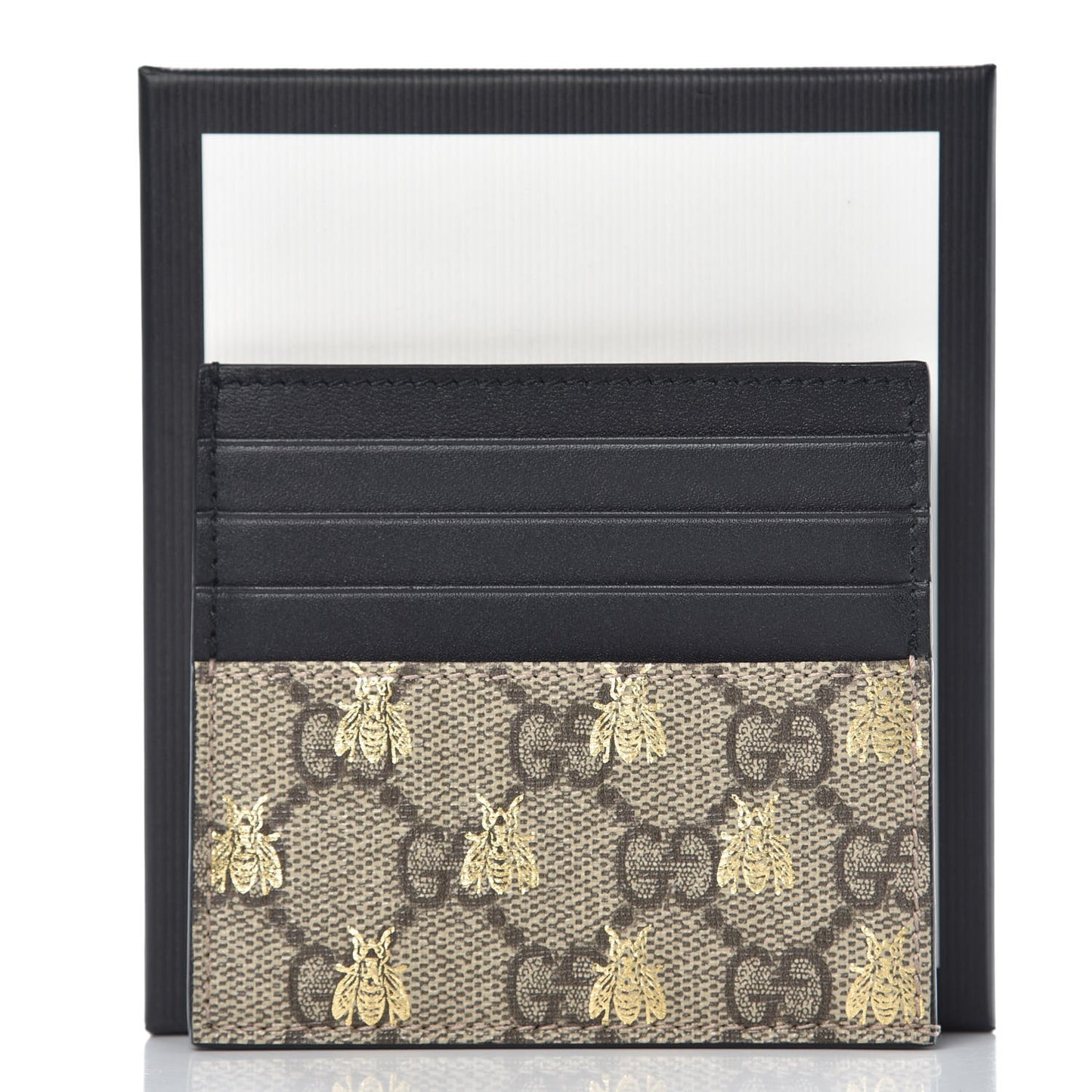 GG Supreme Monogram Bees Card Holder Black