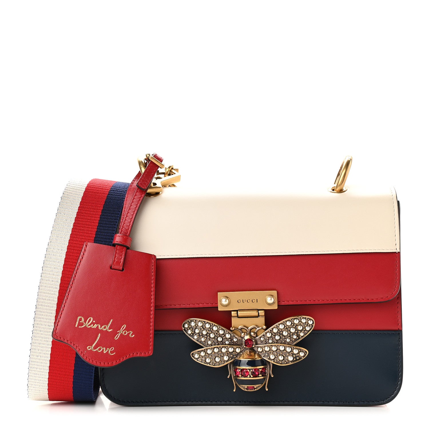 Gucci Calfskin Sylvie Web Queen Margaret Shoulder Bag Blue Agata Hibiscus Red Mystic White 1 of 10