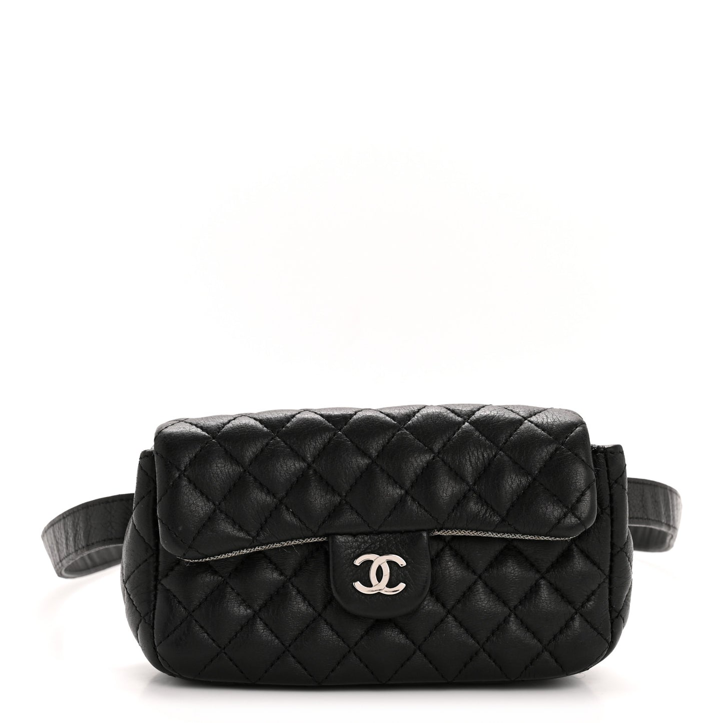 Grained Calfskin Quilted CC Uniform Flap Belt Bag Black