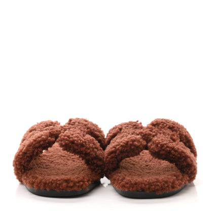 Hermes Woolskin Oran Sandals 35.5 Cognac 2 of 8
