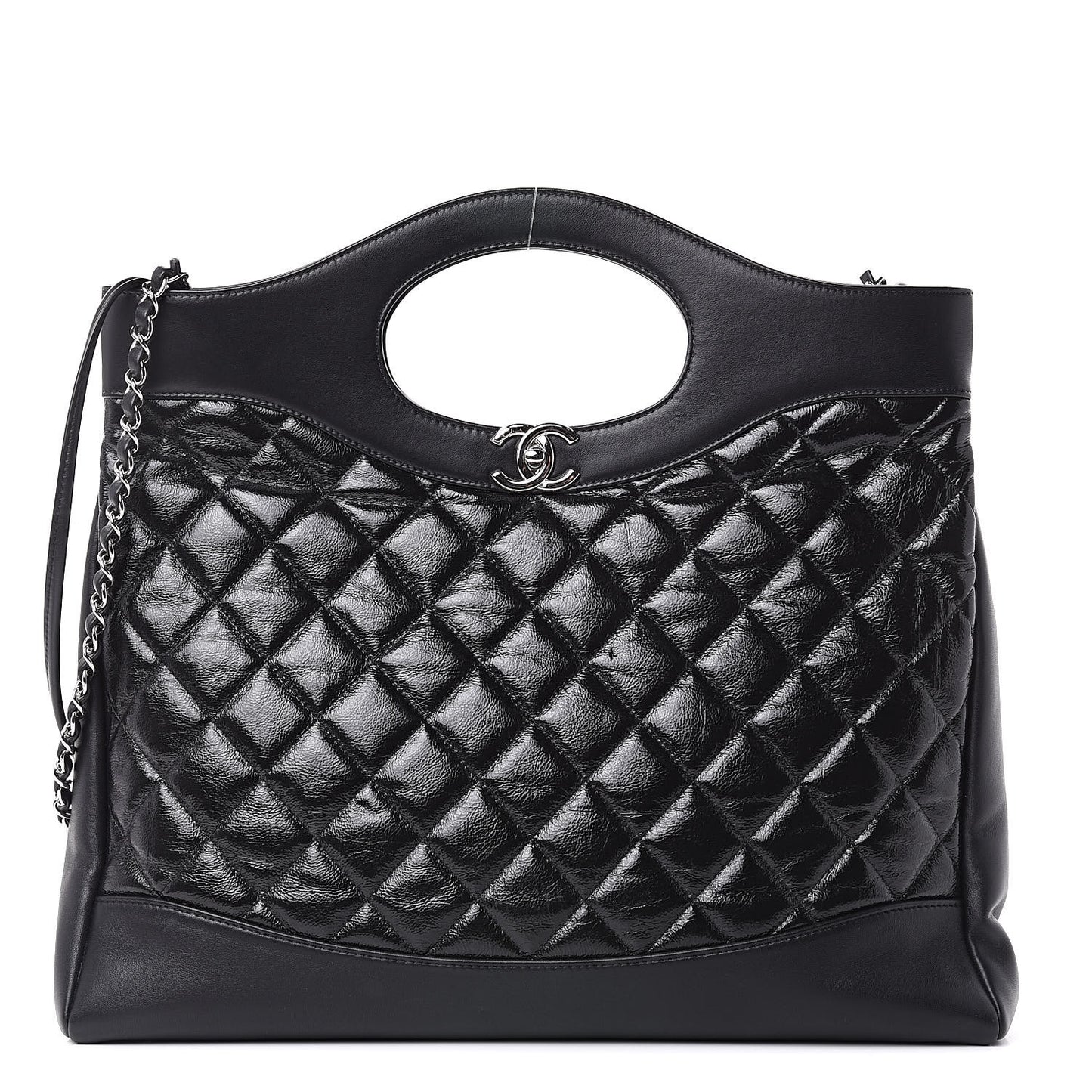 Aged Calfskin Quilted Large 31 Shopping Bag Black