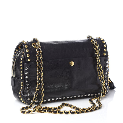 Prada Glace Calf Studded Pushlock Chain Shoulder Bag Black 3 of 10