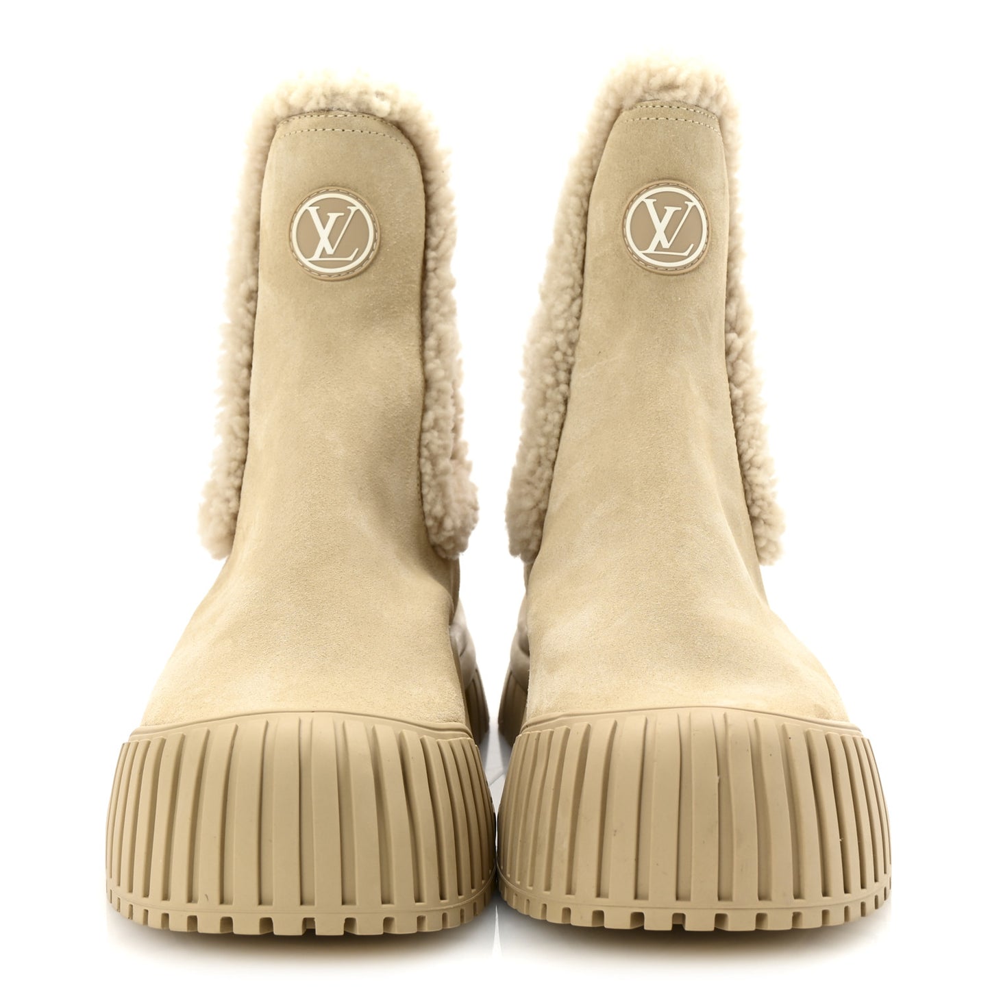 Suede Shearling Ruby Flat Ankle Boots 37 Beige