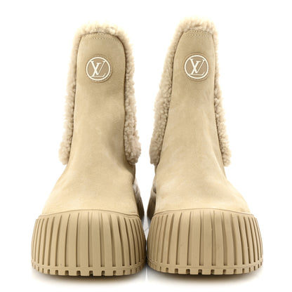 Louis Vuitton Suede Shearling Ruby Flat Ankle Boots 37 Beige 3 of 9