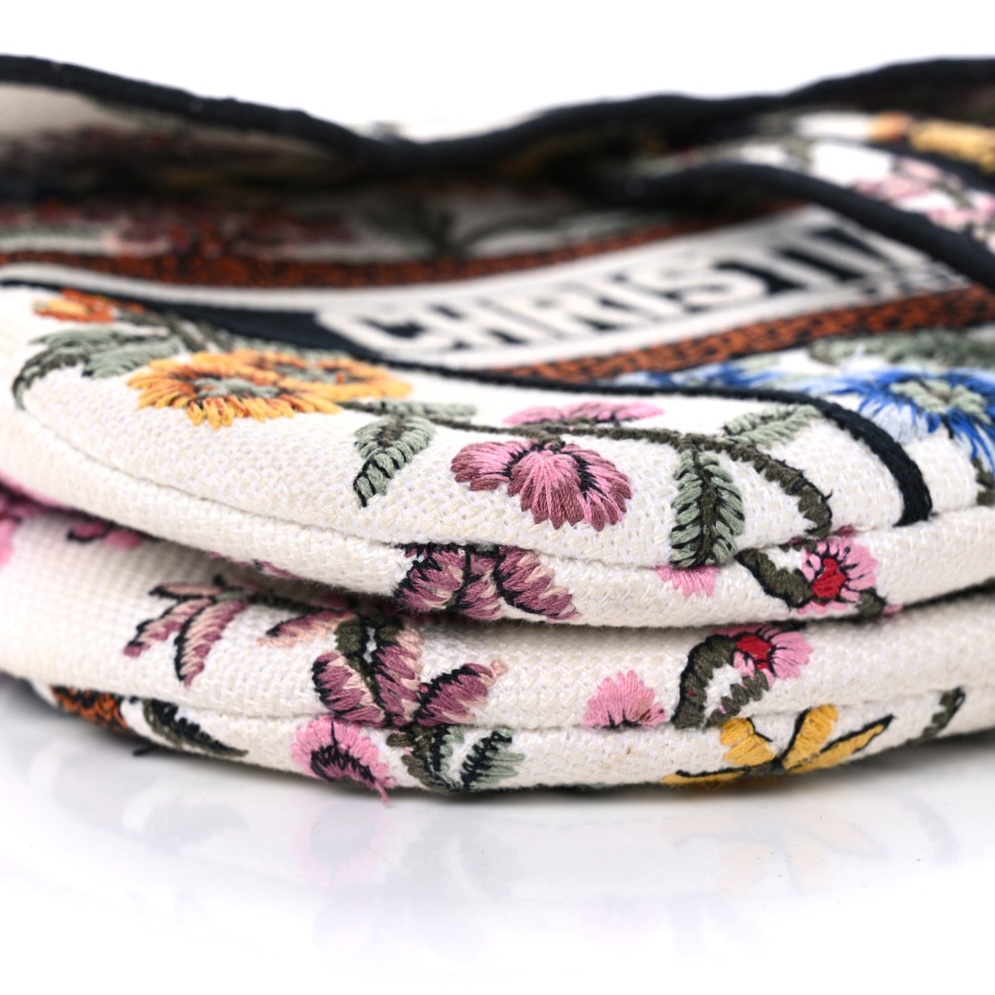 Canvas Embroidered Petites Fleurs Saddle Bag White Multicolor