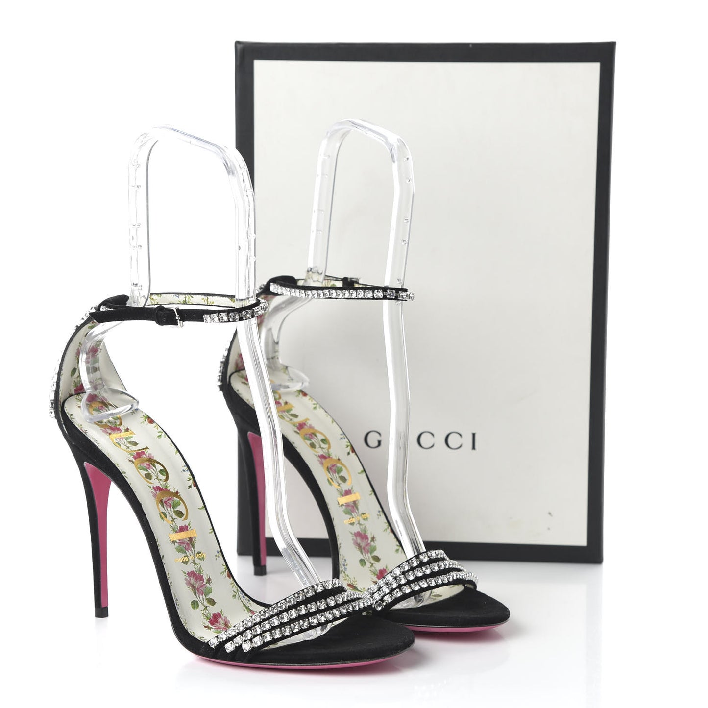 Kid Scamosciato Crystal Ankle Strap High Heel Sandals 40 Black