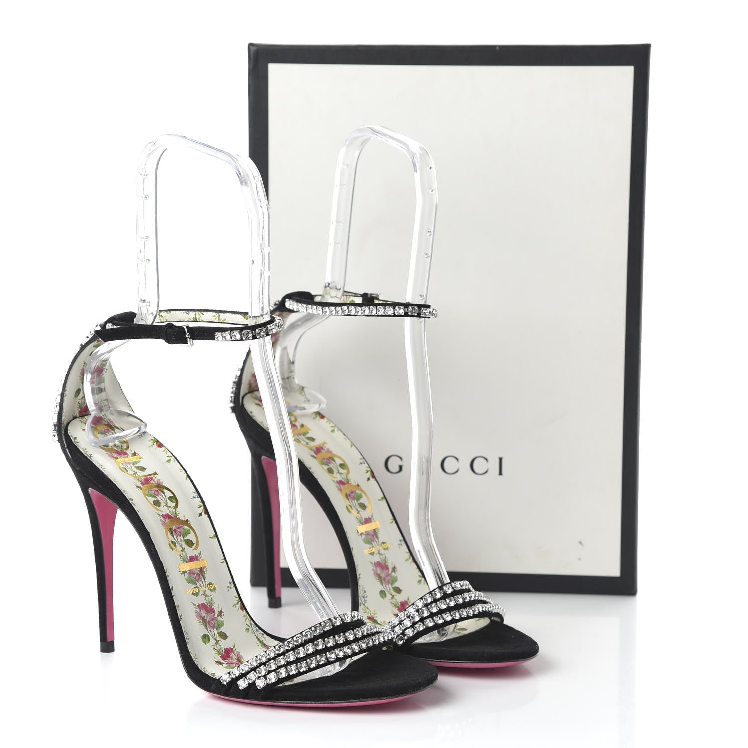 Gucci Kid Scamosciato Crystal Ankle Strap High Heel Sandals 40 Black 8 of 8