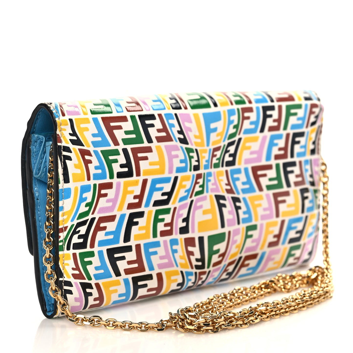 X SARAH COLEMAN Vitello Liberty Ceylon Micro FF Fish Eye Embossed Continental Envelope Wallet On Chain Multicolor Cyber Blue