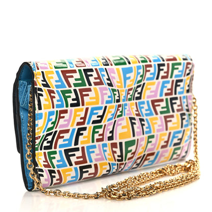 Fendi X SARAH COLEMAN Vitello Liberty Ceylon Micro FF Fish Eye Embossed Continental Envelope Wallet On Chain Multicolor Cyber Blue 3 of 9