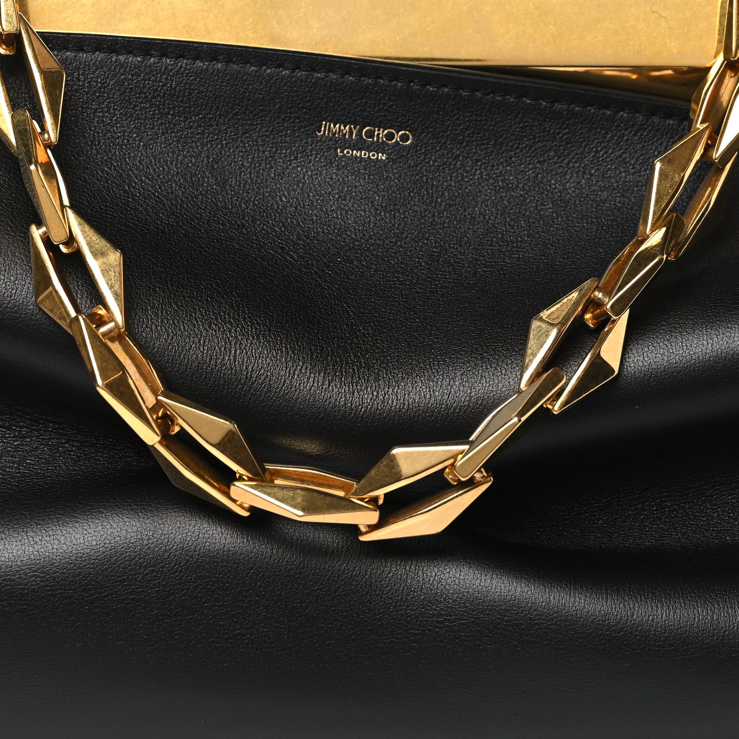 Box Calfskin Diamond Frame Clutch Black