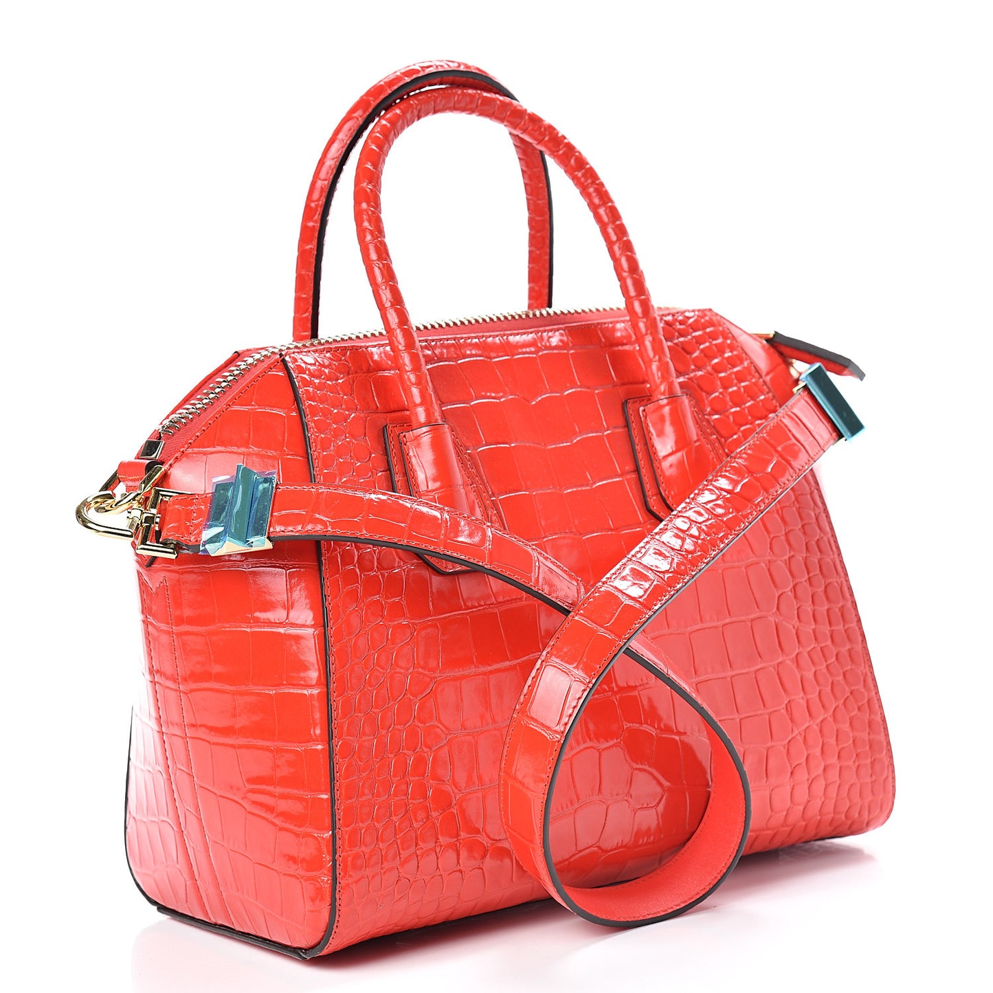 Calfskin Crocodile Embossed Small Antigona Red