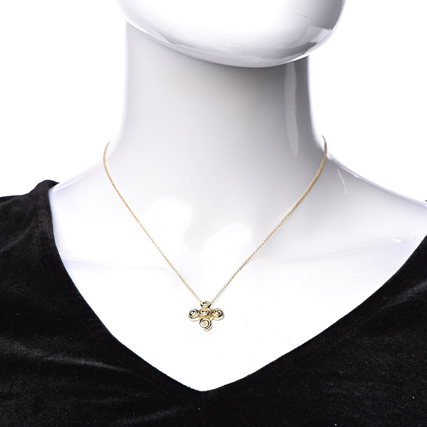 18K Yellow Gold Spiro Swirl Cross Pendant Necklace