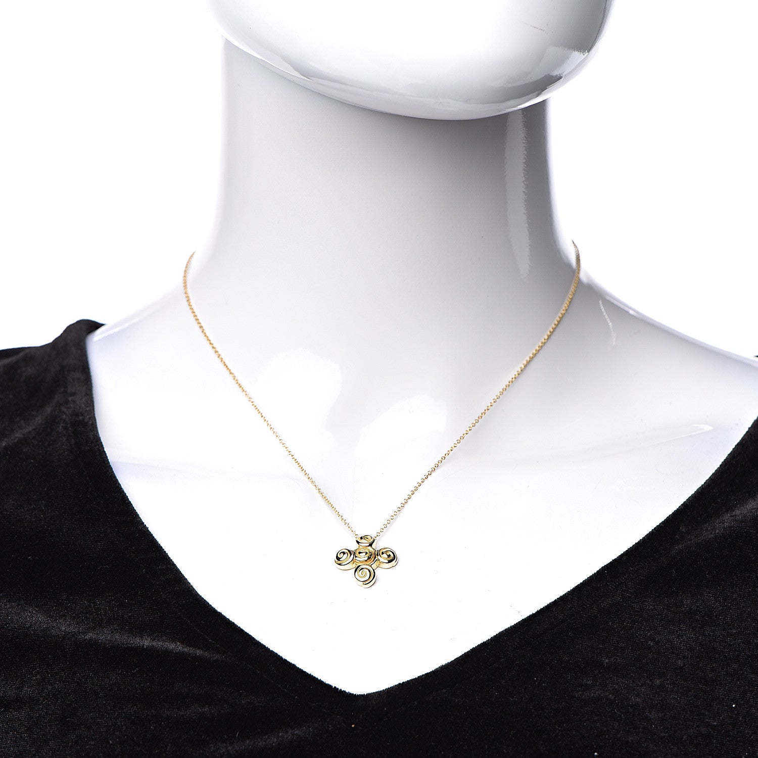 Tiffany 18K Yellow Gold Spiro Swirl Cross Pendant Necklace 2 of 7