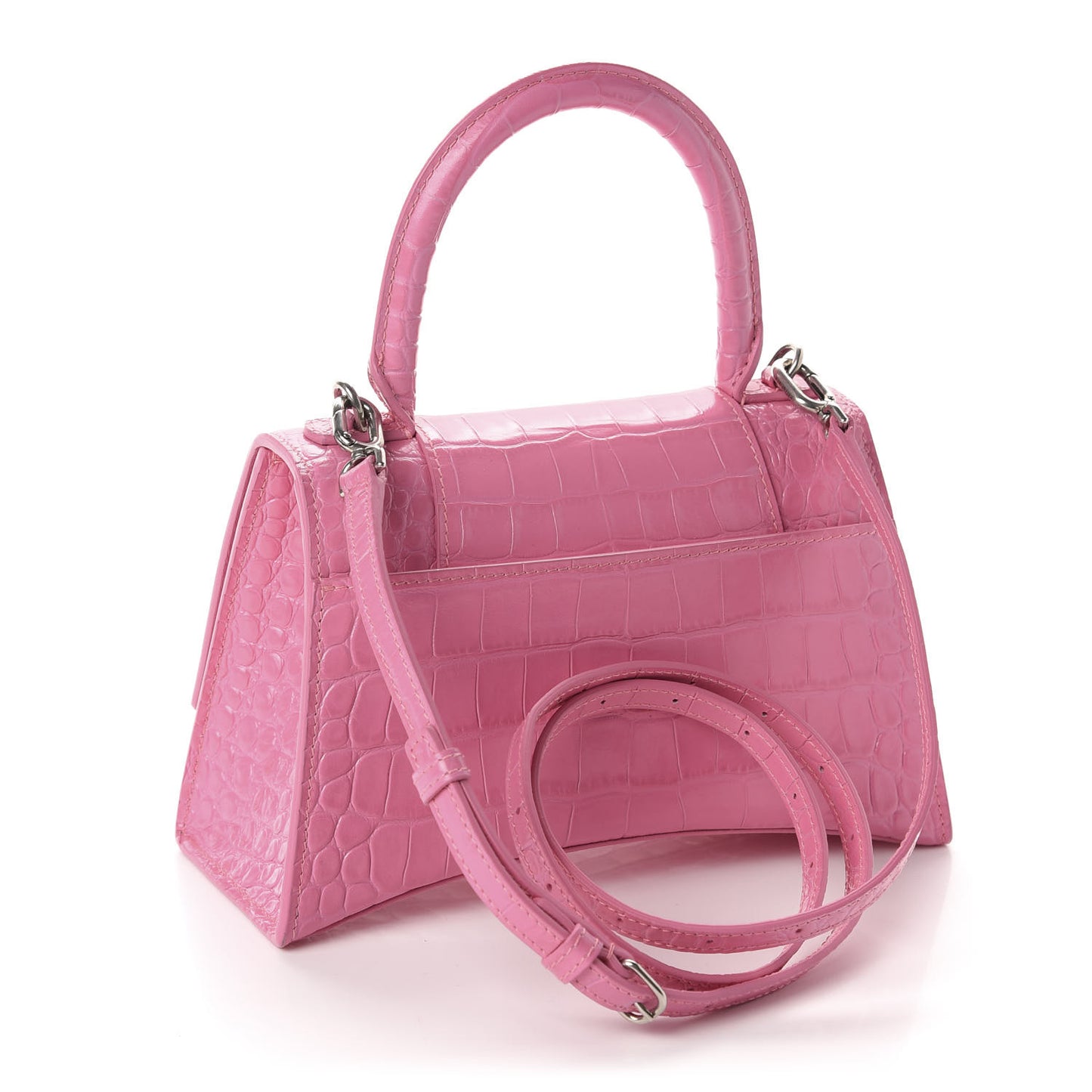 Shiny Calfskin Crocodile Embossed Small Hourglass Top Handle Bag Baby Pink