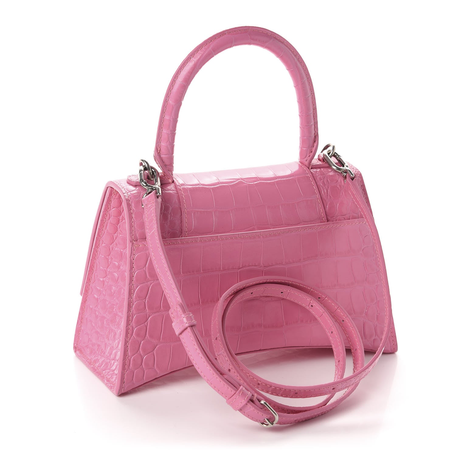 Balenciaga Shiny Calfskin Crocodile Embossed Small Hourglass Top Handle Bag Baby Pink 3 of 9