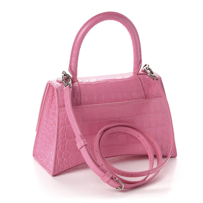 Balenciaga Shiny Calfskin Crocodile Embossed Small Hourglass Top Handle Bag Baby Pink 3 of 9
