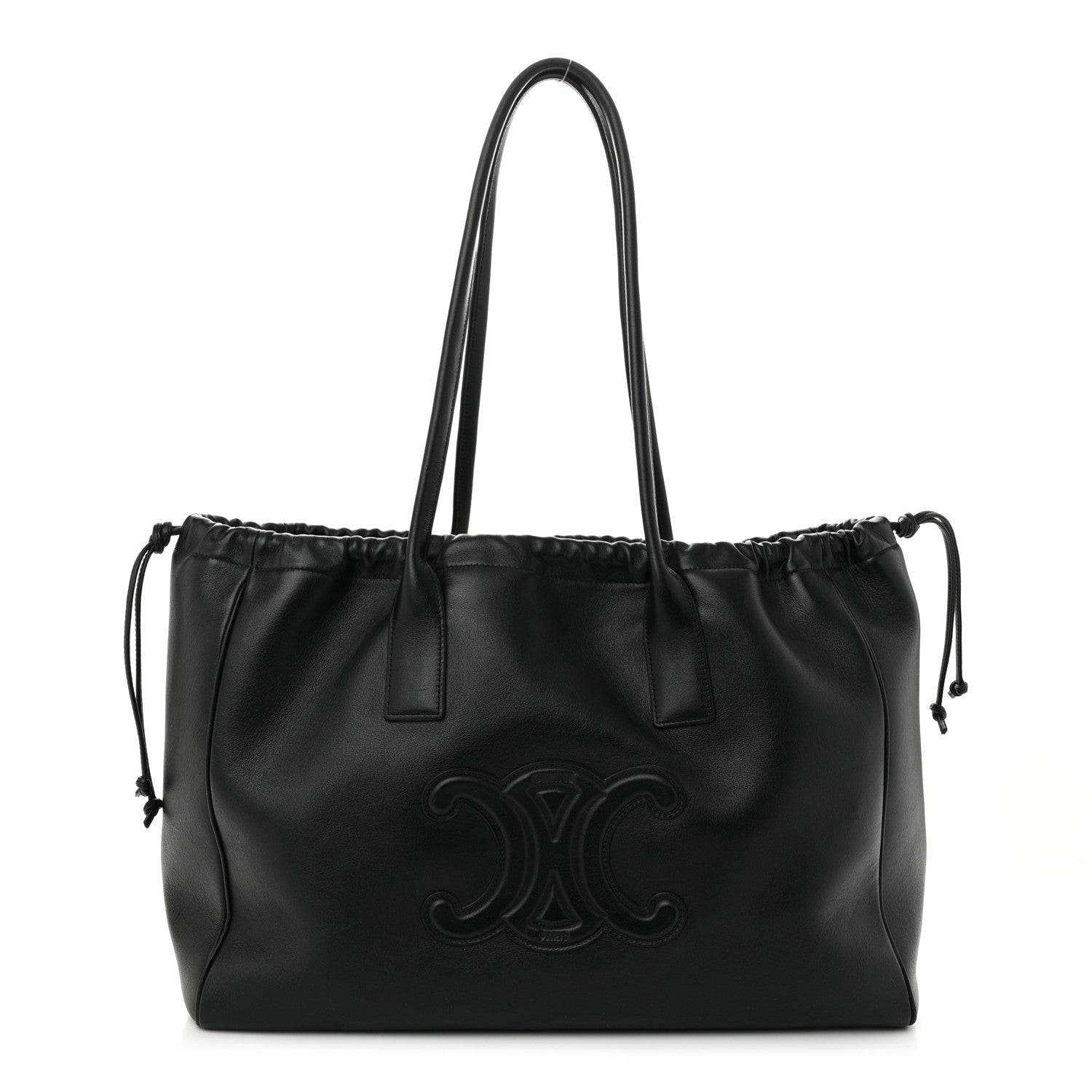 Celine Smooth Calfskin Cuir Triomphe Cabas Drawstring Black 1 of 10