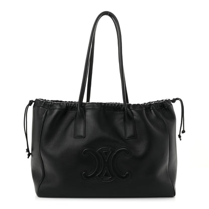 Celine Smooth Calfskin Cuir Triomphe Cabas Drawstring Black 1 of 10