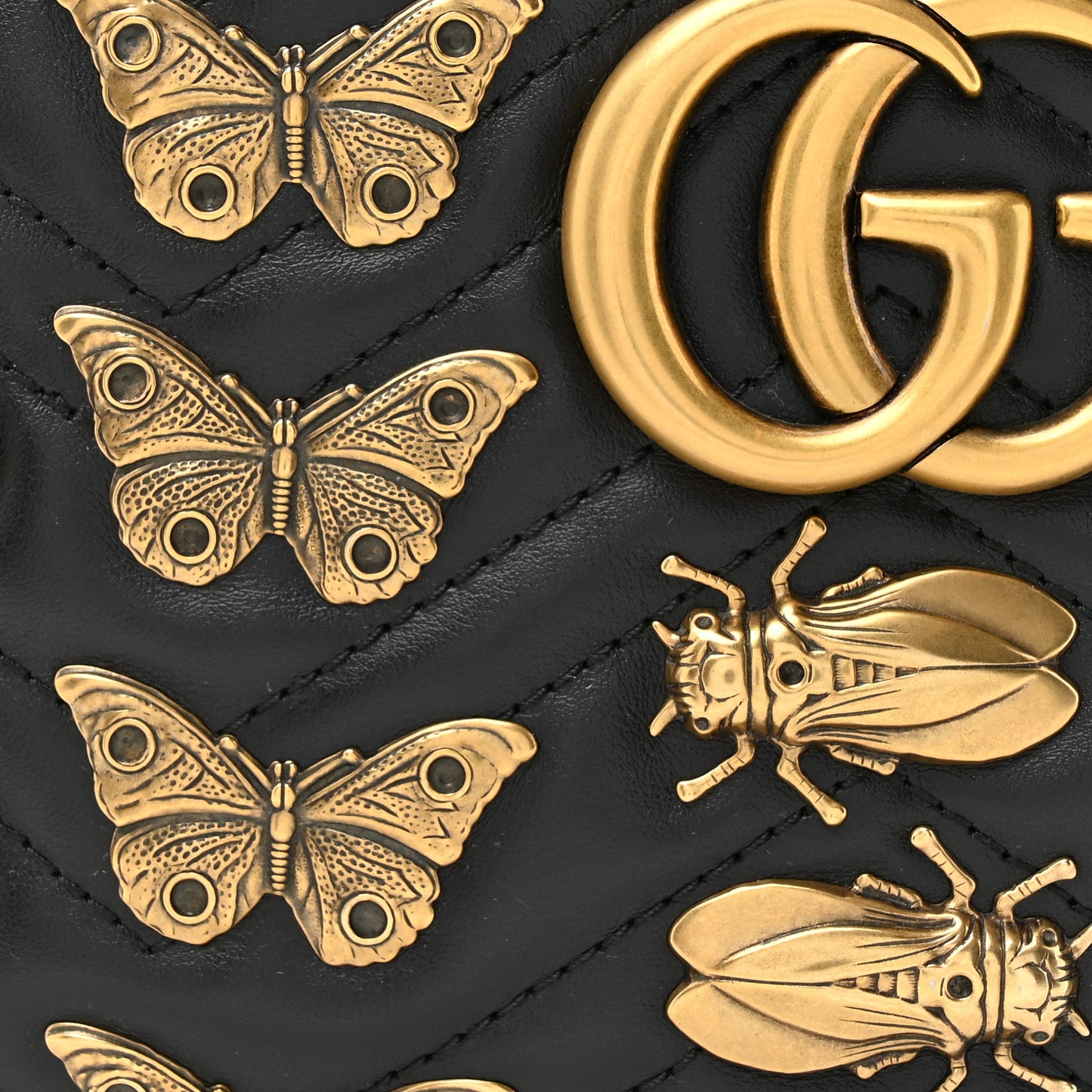 Calfskin Matelasse Animal Studs GG Marmont Belt Bag Black