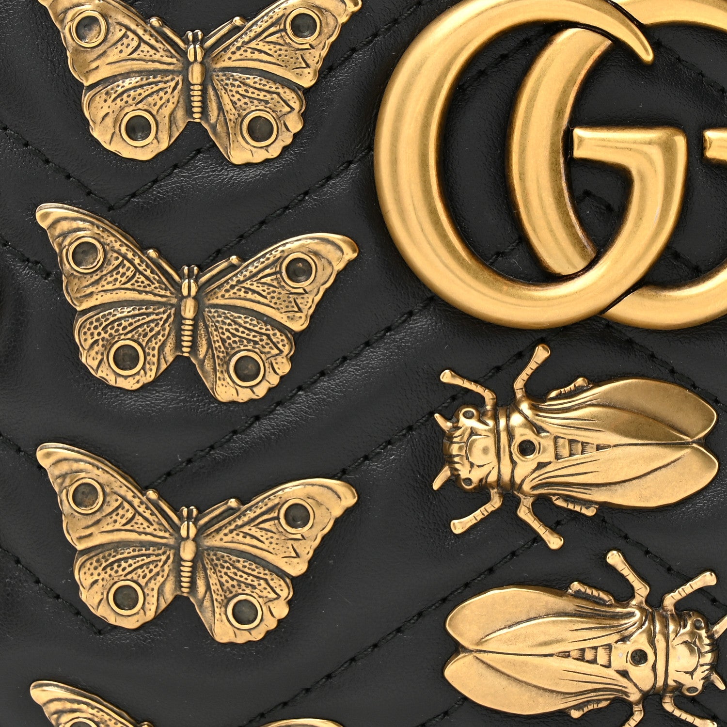 Gucci Calfskin Matelasse Animal Studs GG Marmont Belt Bag Black 8 of 10