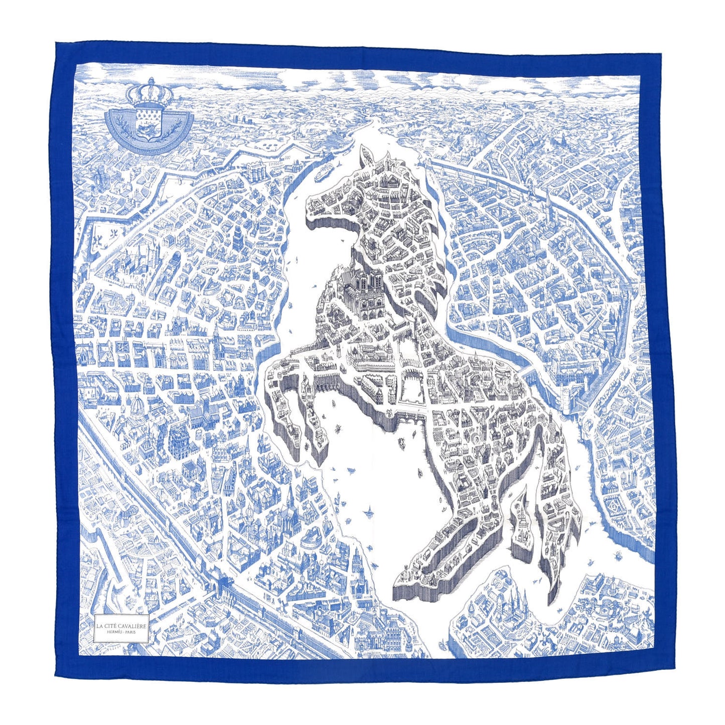 Cashmere Silk La Cite Cavaliere Shawl 140 Bleu Roy White Encre