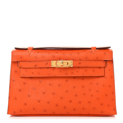 Hermes Ostrich Kelly Pochette Tangerine 1 of 9
