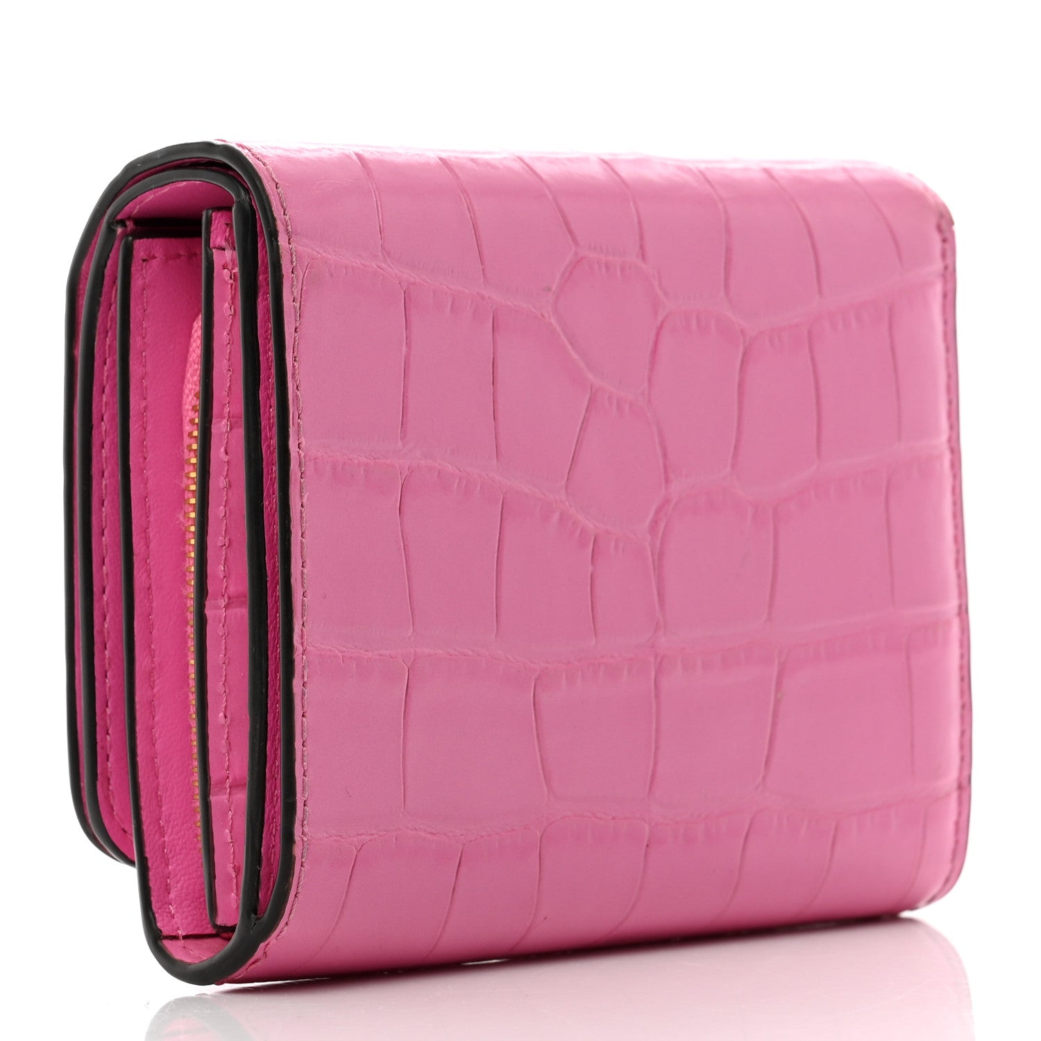 Mulberry Crocodile Embossed Calfskin Small French Continental Wallet Raspberry Pink 3 of 9