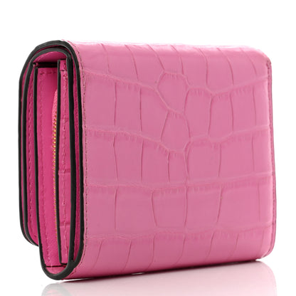 Mulberry Crocodile Embossed Calfskin Small French Continental Wallet Raspberry Pink 3 of 9