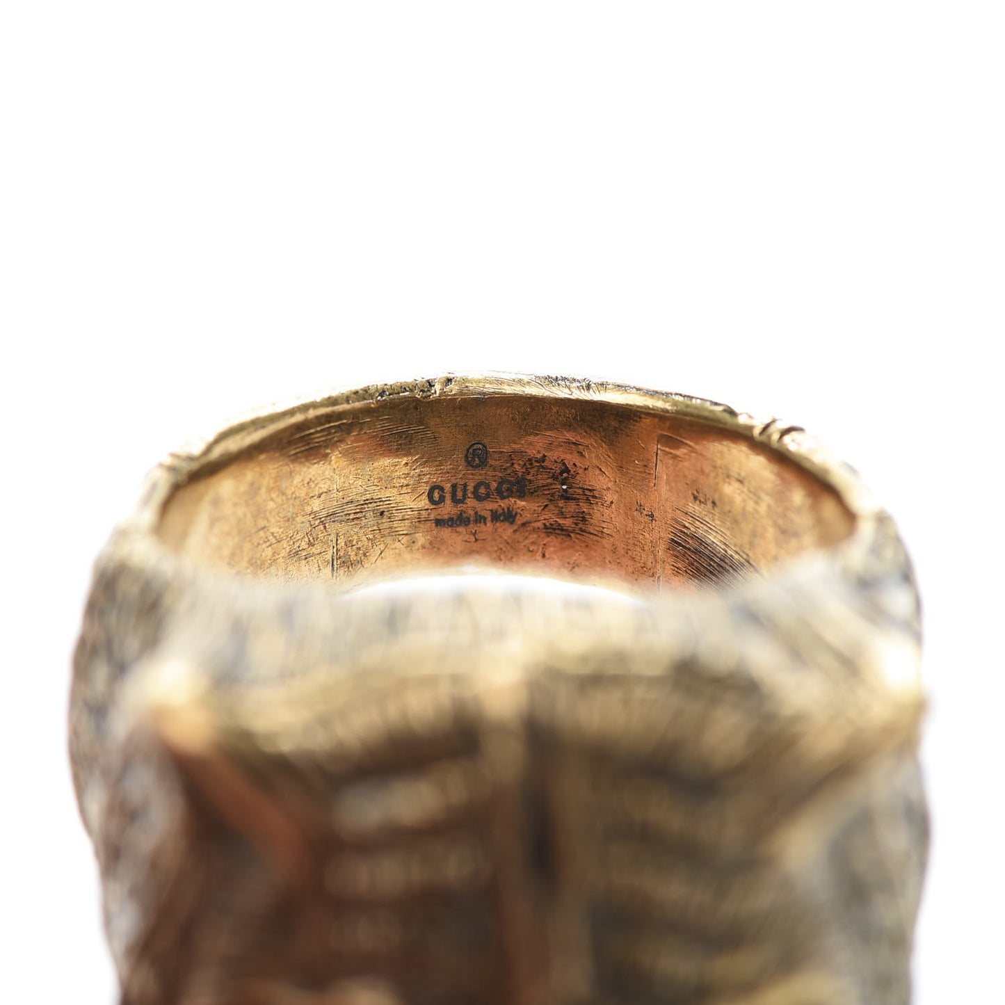 Metal Feline Head Ring 10 Aged Gold