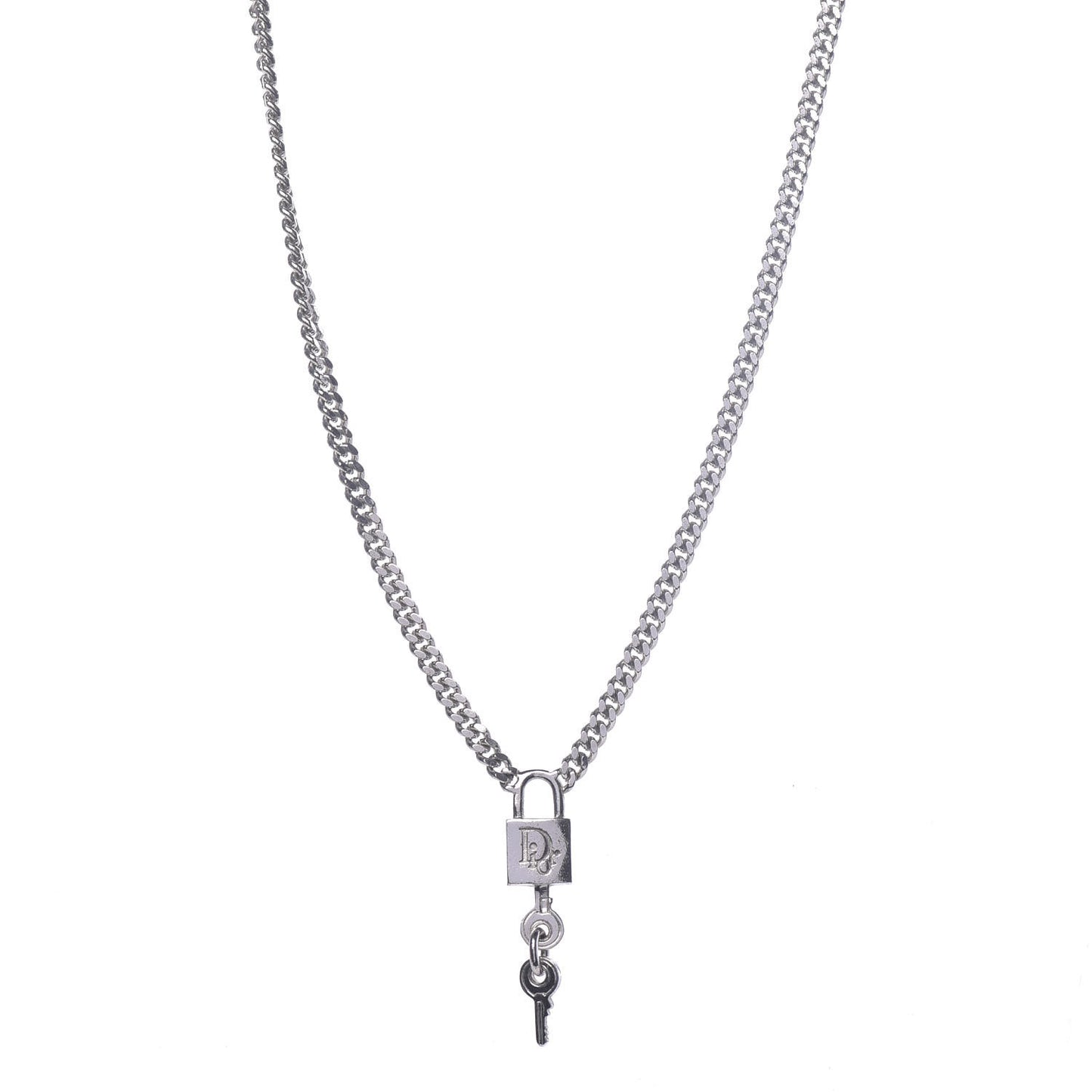 Metal Lock and Key Necklace Silver