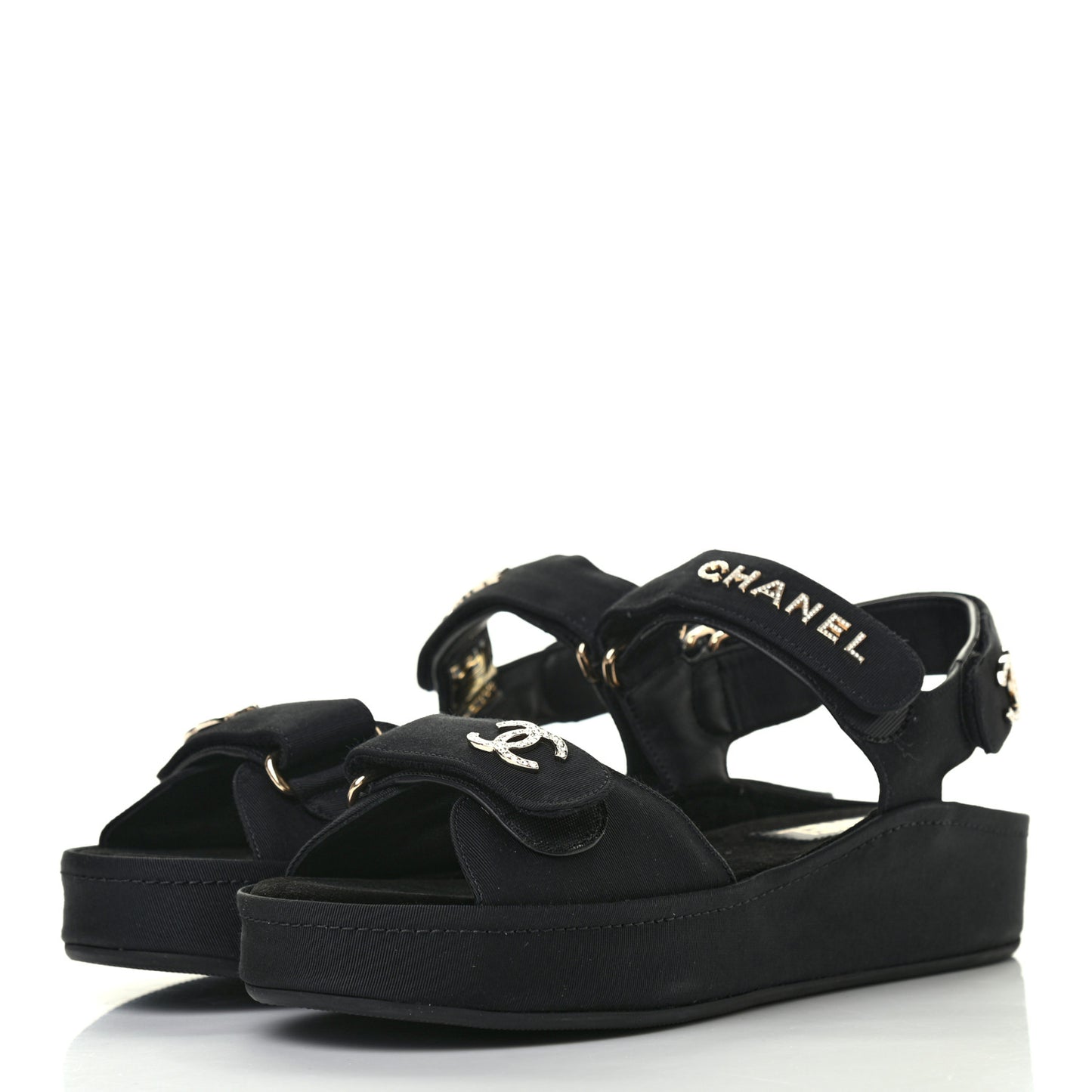 Grosgrain Crystal Logo Platform Sandals 38 Black