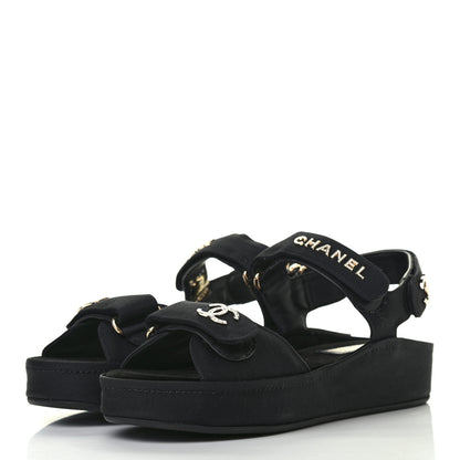 Chanel Grosgrain Crystal Logo Platform Sandals 38 Black 3 of 8