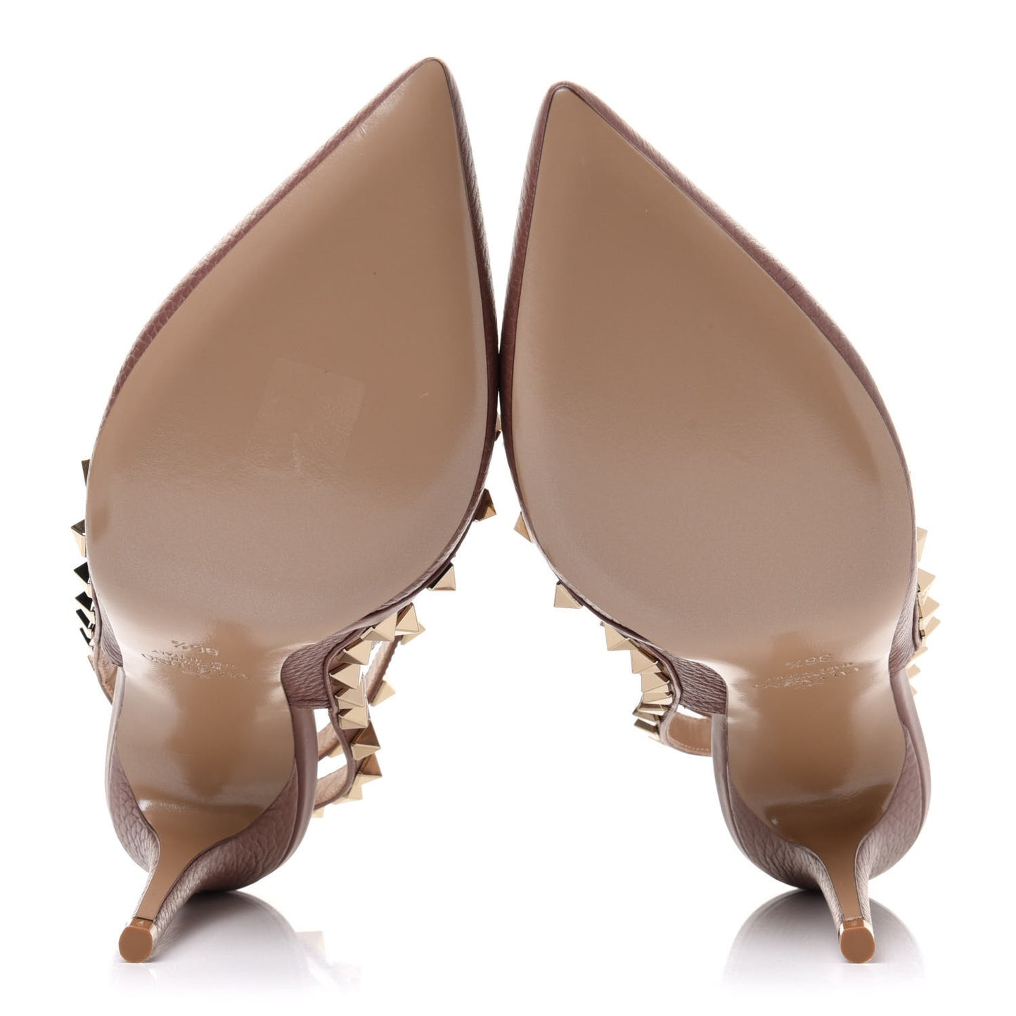 Pebbled Calfskin Rockstud Ankle Strap Pumps 36.5 Poudre