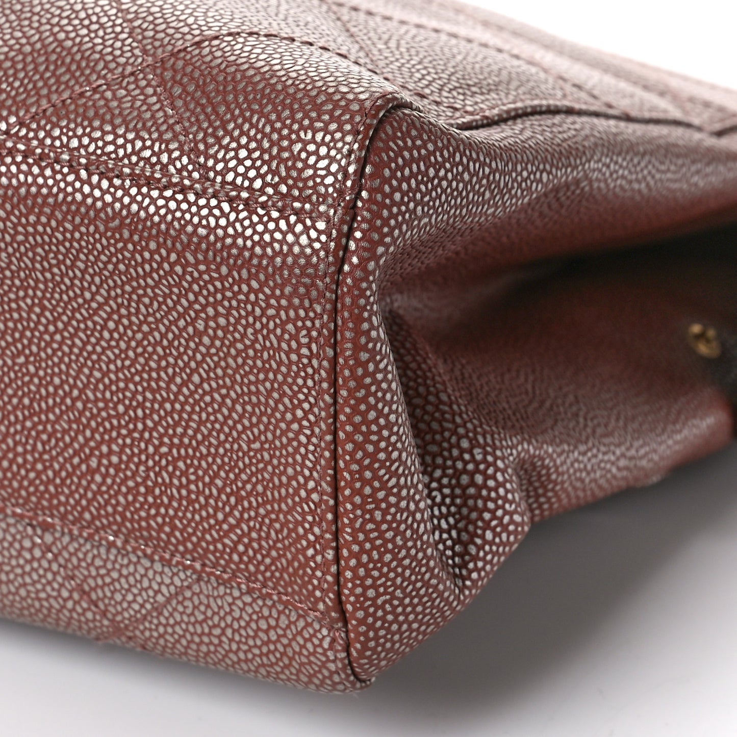 Metallic Caviar Quilted Shopping Tote Brown
