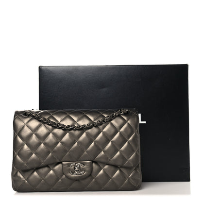 Chanel Metallic Lambskin Quilted Jumbo Double Flap Pewter 14 of 14