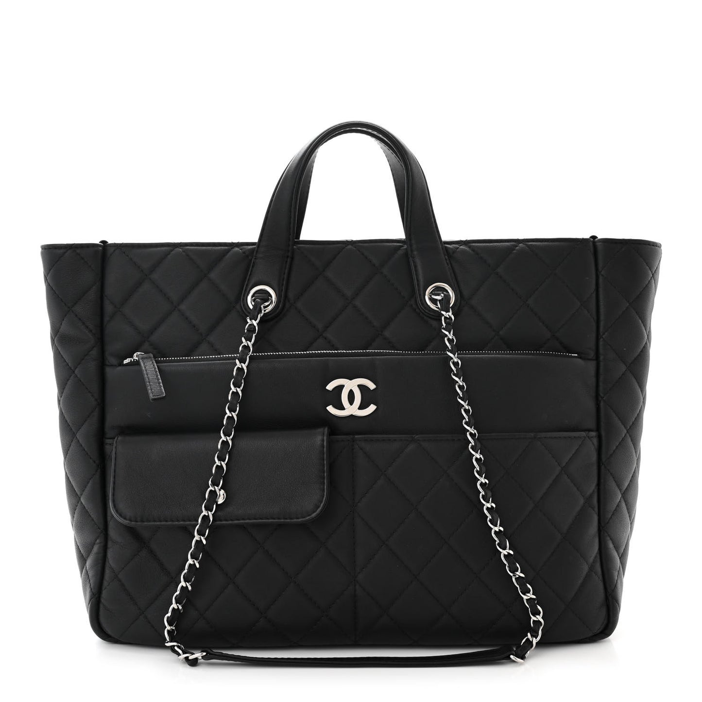 Calfskin Quilted Ultra Pocket Shopping Tote Black