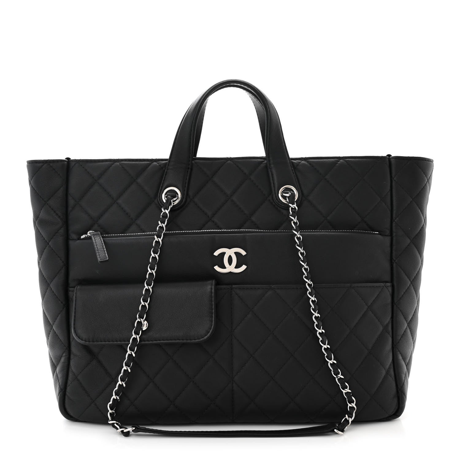 Chanel Calfskin Quilted Ultra Pocket Shopping Tote Black 1 of 10