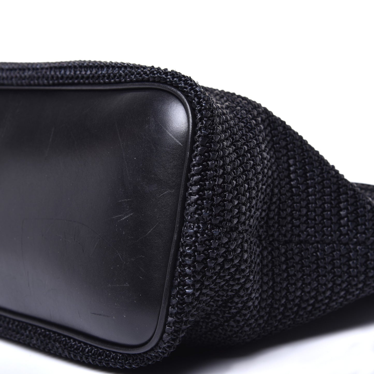 Calfskin Raffia Medium Shopper Tote Black