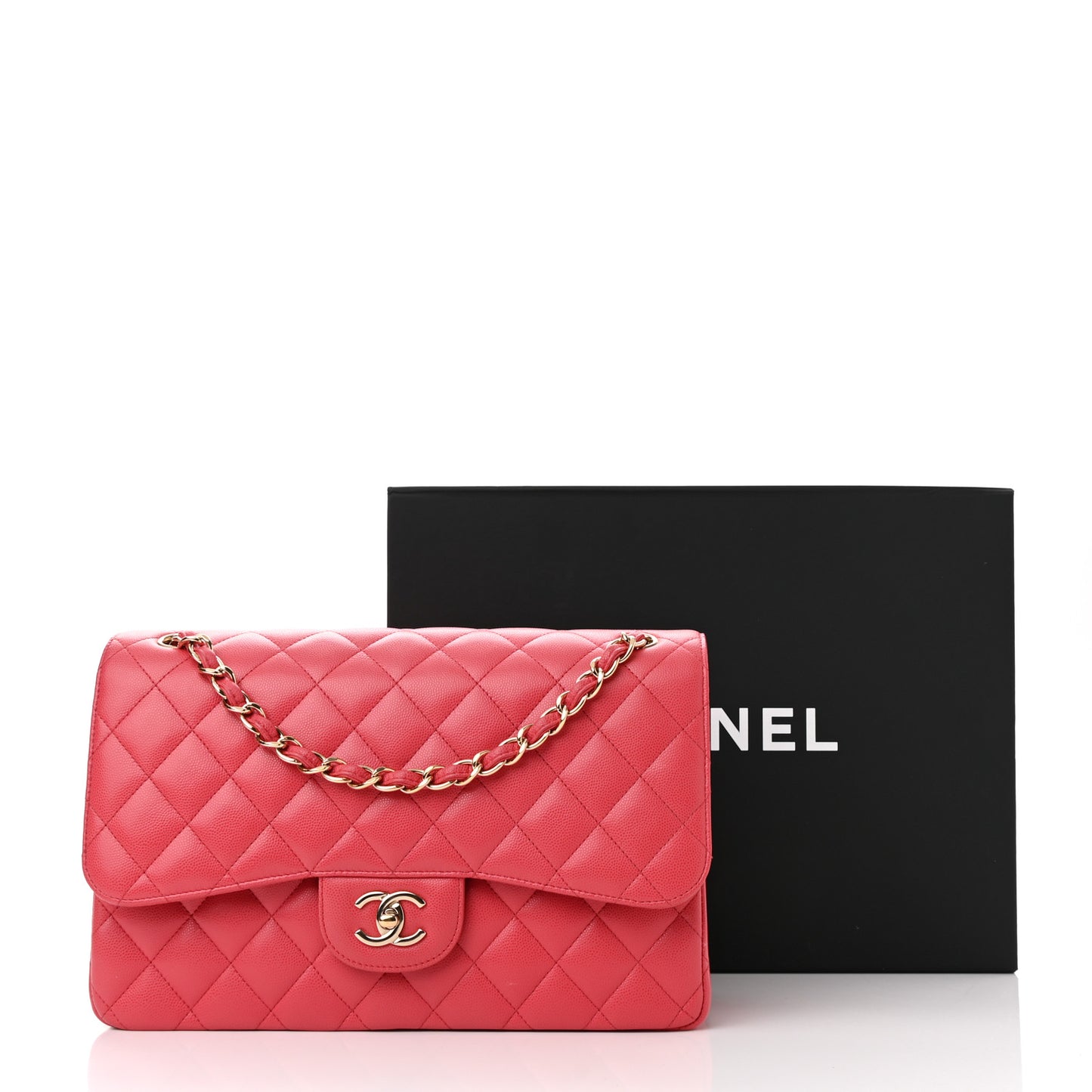 Caviar Quilted Jumbo Double Flap Dark Pink