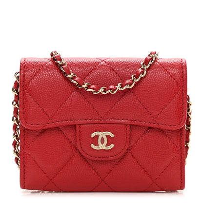 Chanel Caviar Quilted Flap Card Holder On Chain Red 1 of 10