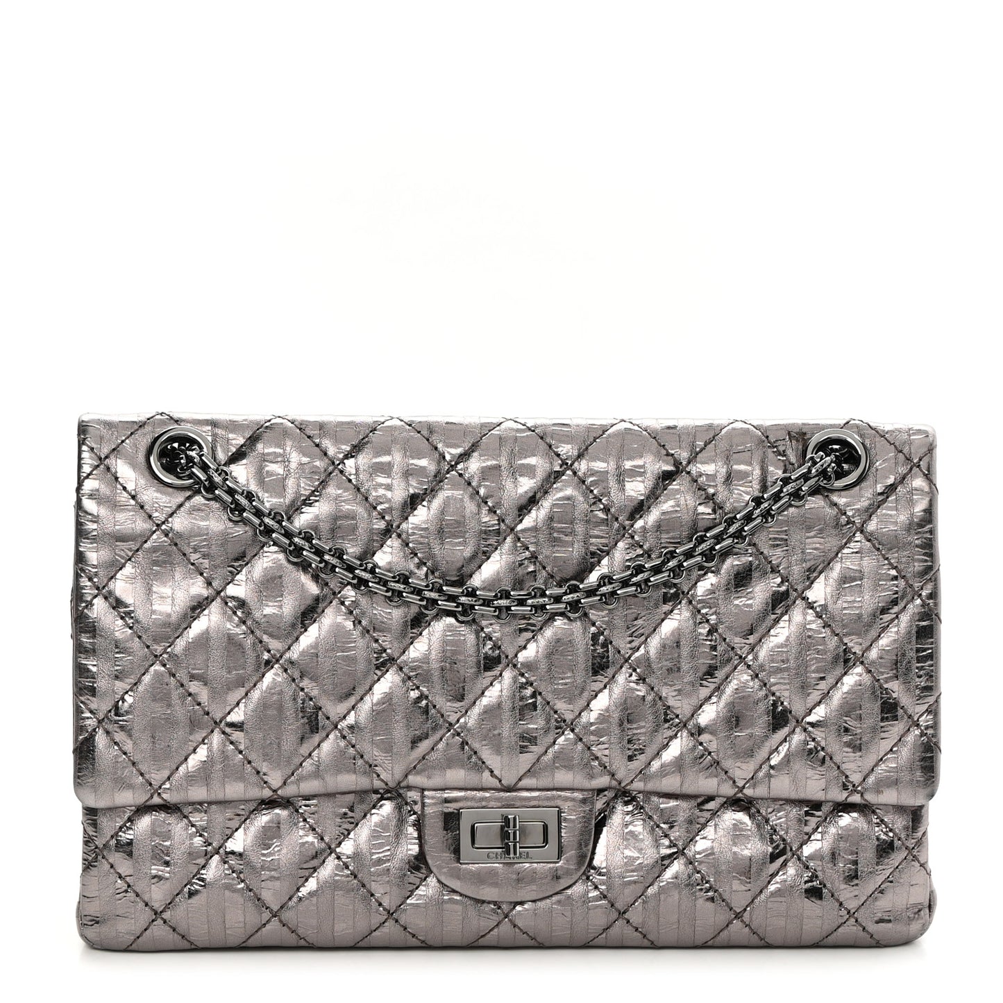 Metallic Striped Calfskin 2.55 Reissue 226 Flap Dark Silver